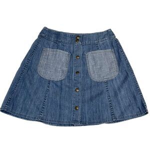 Wildfox Frankie NWOT Denim Mini A Line Cotton Button Blue Pockets Ladies Size S